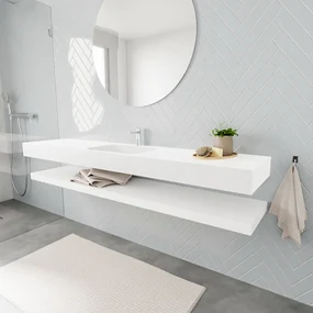 Zaro ALAN vrijhangende wastafel 200cm met wasbak Enkel midden en solid suface planchet in kleur Wit mat 0 lade(s)