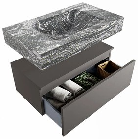 Mondiaz Alan DLux badmeubel 80cm dark grey 1 lade met wastafel lava midden zonder kraangat