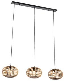 Eettafel / Eetkamer Oosterse hanglamp bamboe 3-lichts langwerpig - AmiraOosters E27 Binnenverlichting Lamp