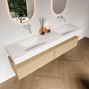 Zaro Alan badmeubel 180cm sand 2 lades met vrijhangende wastafel cloud dubbel zonder kraangat talc