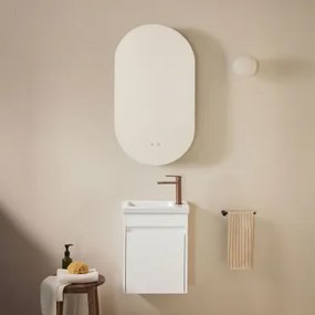 Badkamermeubelset In Hout Met Geïntegreerde Wastafel Narek Wit & Ovaal Met Opbergruimte Zwart 50x90 Cm Oricsa & Rosé Goud - Sklum