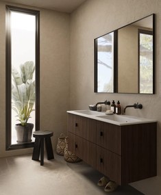 Muebles Avila badmeubel ribbelfront 120cm walnoot met dubbele wastafel zonder kraangaten