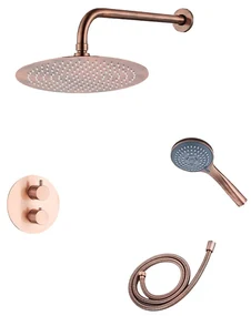 Saniclear Copper inbouwregendouche 20cm rond met wandarm en 3 standen handdouche geborsteld koper