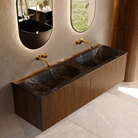 Mondiaz Kurve-dlux 150cm badmeubel dusk met 2 lades en wastafel stor small dubbel zonder kraangat lava