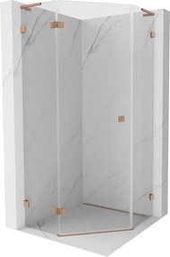 Mexen Lunar L vijfhoekige draaideur douchecabine links 90 x 90 cm, transparant, geborsteld koper - 831L-090L-090P-65-00-L