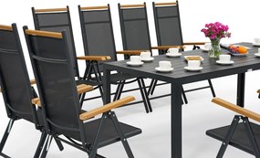 Verona Wood polywood aluminium tuinmeubelen met grote tafel voor 12 personen Garden Point zwart