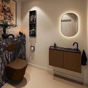 Mondiaz Ture DLux toiletmeubel 80cm rust met wastafel lava rechts met kraangat