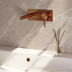 Brauer Stripe inbouw wastafelkraan ColdStart met rechte uitloop en afdekplaat model A1 koper geborsteld PVD
