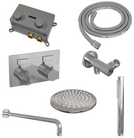 Brauer Chrome Carving thermostatische inbouw regendouche met staafhanddouche, gebogen muurarm en hoofddouche 20cm set 51 chroom