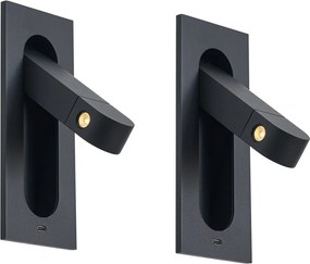 Set van 2 moderne wandlampen zwart incl. LED en USB-C poort - Hilton