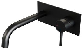 Brauer Black Edition Wastafelmengkraan inbouw - gebogen uitloop links - hendel lang smal - afdekplaat - model A 1 - mat zwart 5-S-004-B2