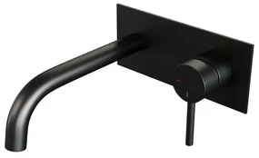 Brauer Black Edition Wastafelmengkraan inbouw - gebogen uitloop links - hendel lang smal - afdekplaat - model A 1 - mat zwart 5-S-004-B2