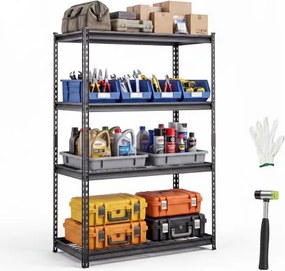 VEVOR 4-laags draadrek, 1016x508x1524mm, draagvermogen 1089kg, gaasplanken voor opslag, garage, keuken en huis, stalen constructie, in hoogte verstelbare planken, draadgaaspanelen, zwart