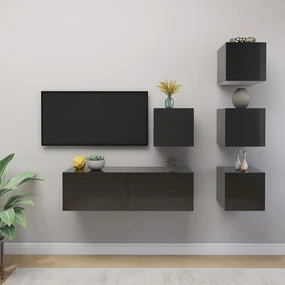 vidaXL 5-delige Tv-meubelset spaanplaat hoogglans grijs
