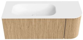 Mondiaz Kurve 115cm badmeubel ronding rechts oak met 1 lade en deur en wastafel big small links zonder kraangat