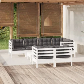 vidaXL 8-delige Loungeset met kussens massief grenenhout wit