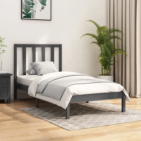 vidaXL Bedframe massief grenenhout grijs 100x200 cm