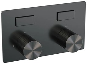 Brauer Stripe inbouw badkraan met drukknoppen, badvulcombinatie en 3 standen handdouche gunmetal geborsteld PVD