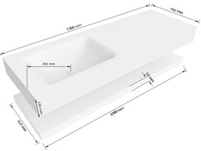 Zaro Alan badmeubel 130cm met planchet urban en vrijhangende wastafel cloud links 1 kraangat talc