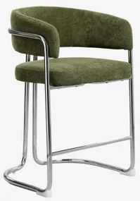 Zithoog Kruk Met Gestoffeerde Rugleuning En Ijzer Zantria ↑65 Cm & Chenille Saliegroen - Sklum