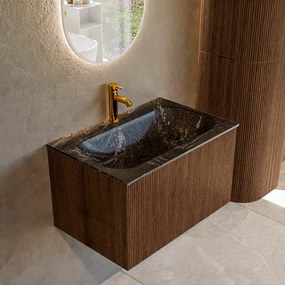 Mondiaz Kurve-dlux 70cm badmeubel walnut met 1 lade en wastafel big small midden 1 kraangat lava