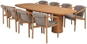 4 Seasons Outdoor Tess tuinset teak met Capri tafel met barrelvormig blad 280 x 110 cm  Tuinset    taupe weerbestendig