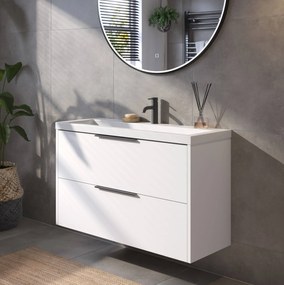 Saqu Lima ondiep badmeubel incl. glans witte wastafel 100x40x64cm glans wit – mat zwarte greep