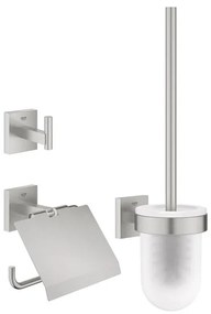 Grohe Start Cube accessoiresset 3-in-1 - closetrolhouder - met klep - handdoekhaak - met closetborstelgarnituur - met glazen inzet - supersteel 41123DC0