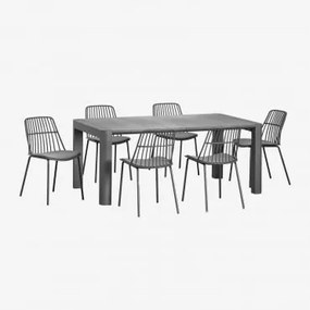 Arnadine Rechthoekige Tafelset (180x100 Cm) En 6 Maeba Eetkamerstoelen Grijs – Grafiet - Sklum