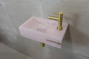 Saniclear Pink Onyx fonteinset met rechte kraan in geborsteld messing