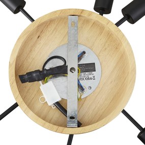 Art Deco plafondlamp zwart met hout 6-lichts - Sydney