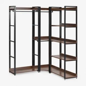 Open Modulaire Hoekkast Met 3 Delen Met Stalen En Houten Kledingrek Ariaster Zwart - Sklum