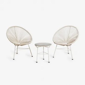 Tuinset Met 2 Fauteuils En Bijzettafel Van Staal En Synthetisch Riet New Acapulco Tapioca Beige - Sklum