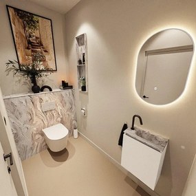 MONDIAZ TURE-DLUX 40cm toiletmeubel Talc. EDEN wastafel Glace positie rechts. Met 1 kraangat. TUREDX40TALR1GLA