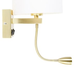 Wandlamp goud met USB en kap wit 18 cm - Brescia Combi