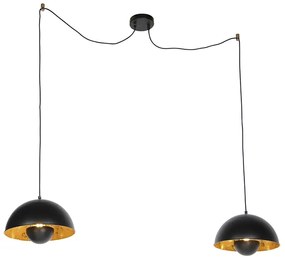 QAZQA Eettafel / Eetkamer Industriële hanglampen zwart met goud 2-lichts - Magna Eglip Industriele / Industrie / Industrial E27 rond Binnenverlichting Lamp