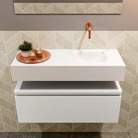 Mondiaz Andor toiletmeubel 80cm mat wit met witte wastafel rechts zonder kraangat