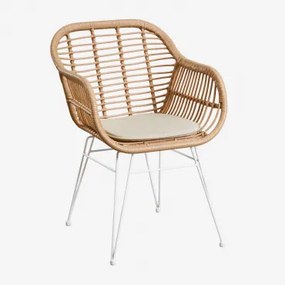 Tuinstoel Met Armleuningen Van Synthetisch Riet Zole Wit & Beige – Crème - Sklum