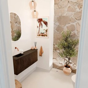 Mondiaz Joya 100cm toiletmeubel ronding rechts walnut met wastafel faye links zonder kraangat urban
