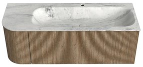 Mondiaz Kurve-dlux 125cm badmeubel ronding links dusk met 1 lade en deur en wastafel big medium kraangat rechts opalo