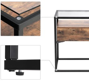 Nancy's Pullman Bijzettafel Met Glasplaat - Nachtkastje met Lade - Nachtkastjes - Industrieel - 43 x 43 x 54 cm