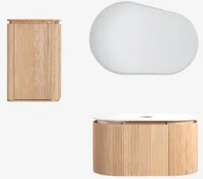 Carsone Zwevend Badkamermeubelset 90x50 Cm Van Hout Natuurlijk Hout & Natuurlijk Hout & Without Sink & Ovaal Led En Anticondens 100x80 Cm Riben & -