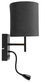 Art Deco wandlamp zwart met velours donkergrijze kap - Stacca