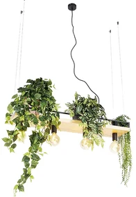 Eettafel / Eetkamer Smart hanglamp zwart met hout 4-lichts incl. Wifi G95 - Shelf Industriele / Industrie / Industrial E27 Binnenverlichting Lamp