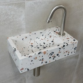 Saniclear Terrazzo fonteinset met gebogen kraan in RVS