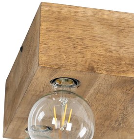Landelijke plafondlamp vintage hout 4-lichts - Bloc