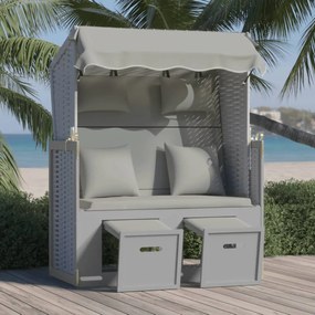 vidaXL Strandstoel met kussens poly rattan en massief hout grijs