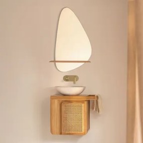 Georgy Zwevend Badkamermeubelset 60x40 Cm In Teakhout Teakhout & Rond Cement Wit Ø40 Cm Zavion & Geborsteld Goud Inbouw Met Aftapkraan Zonder Overloop