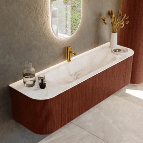 Mondiaz Kurve-dlux 160cm badmeubel ronding links/rechts ruby met 1 lade en 2 deuren en wastafel big medium midden 1 kraangat frappe