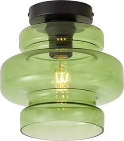 Retro plafondlamp zwart met groen glas - Denise